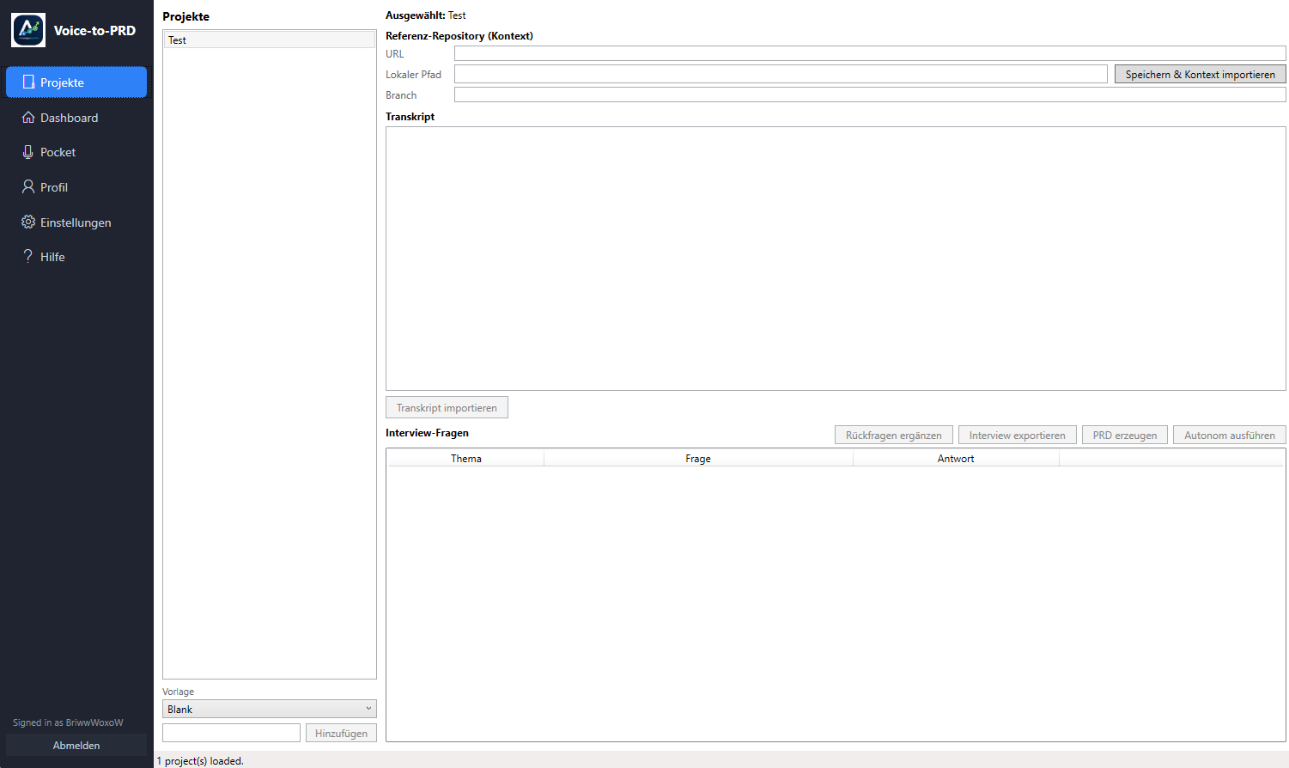 Voice-to-PRD – projects & interview